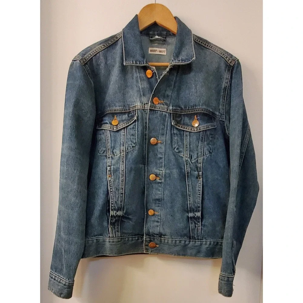 Warp + Weft Jean Trucker Jacket Denim Sea Seattle Scout Blue SM Copper Unisex - Picture 9 of 16
